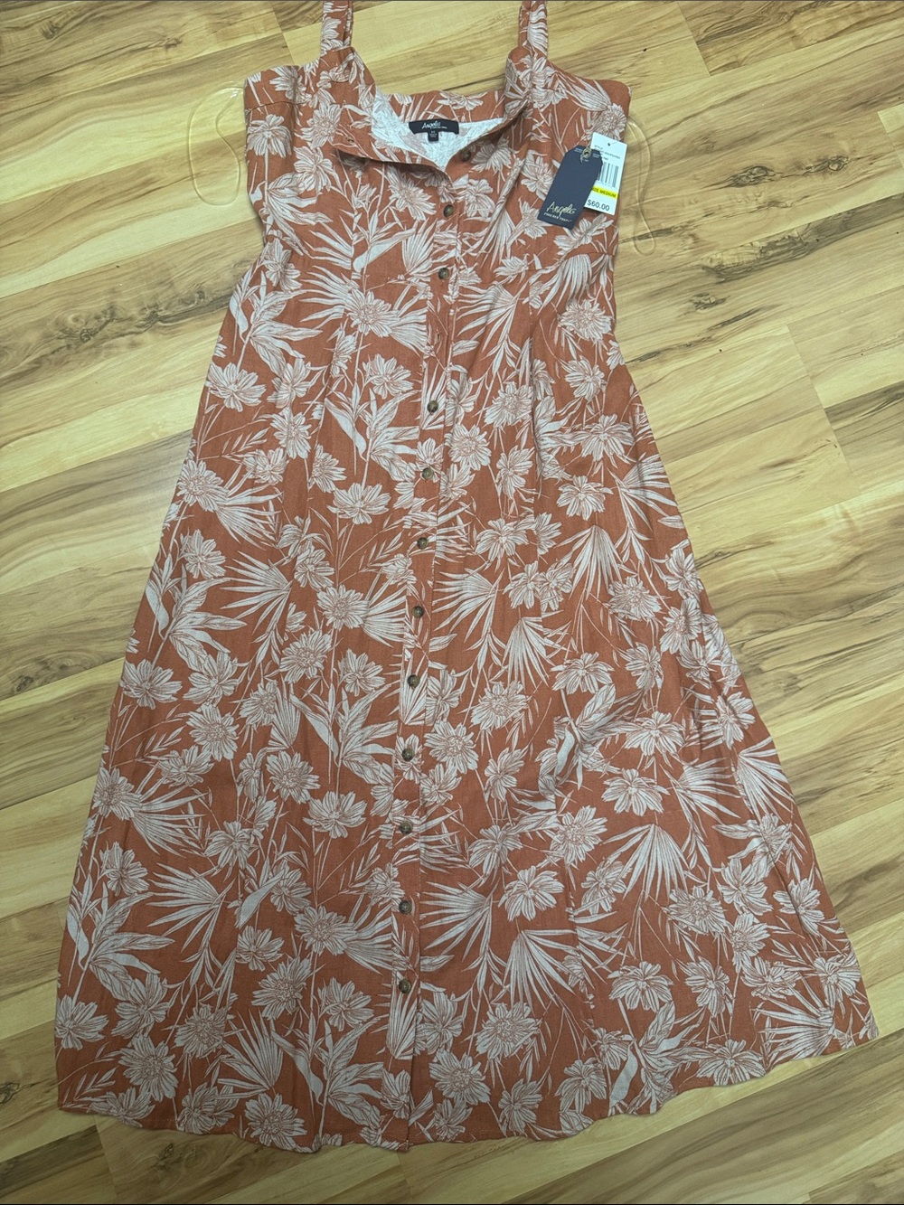 Angels Rust Floral Button-Front Sundress